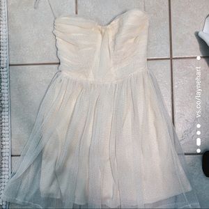 cream & gold shimmery strapless babydoll dress